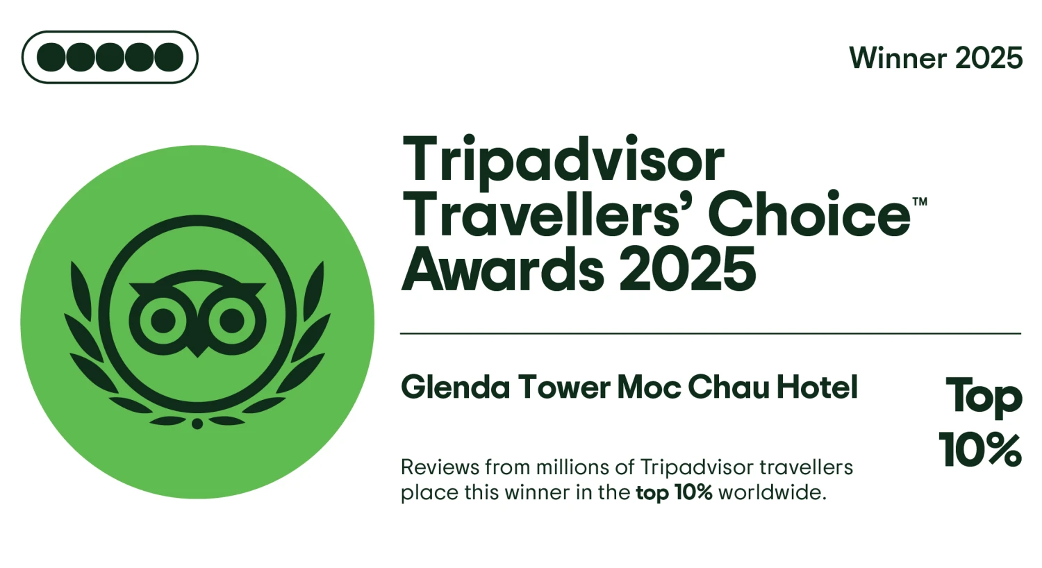 Glenda Tower vinh dự là đại diện duy nhất tại Mộc Châu nhận giải thưởng Tripadvisor Travelers Choice 2025